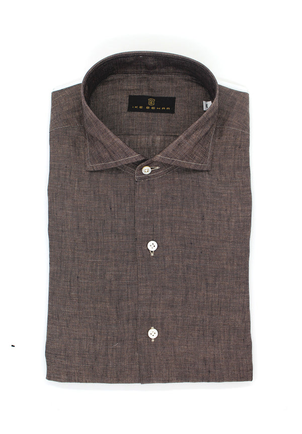 Ike Behar Chocolate Hand Finished Italian Linen Sport Shirt