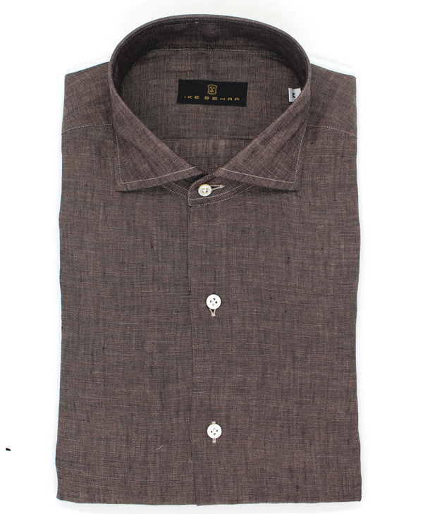 ike behar Chocolate Hand Finished Italian Linen Sport Shirt