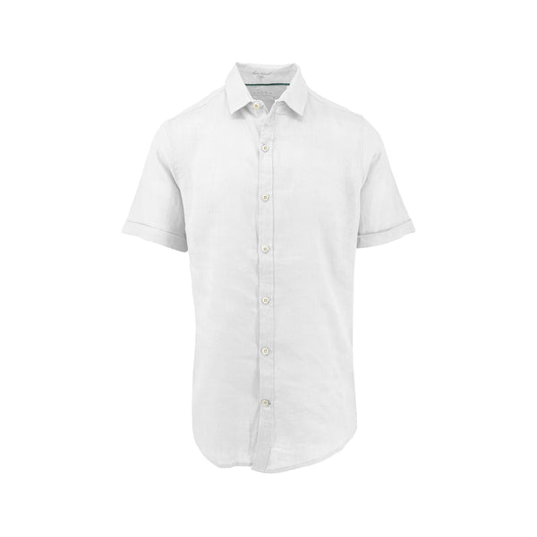 Ike Behar Classic White Pure Linen Short Sleeve Shirt