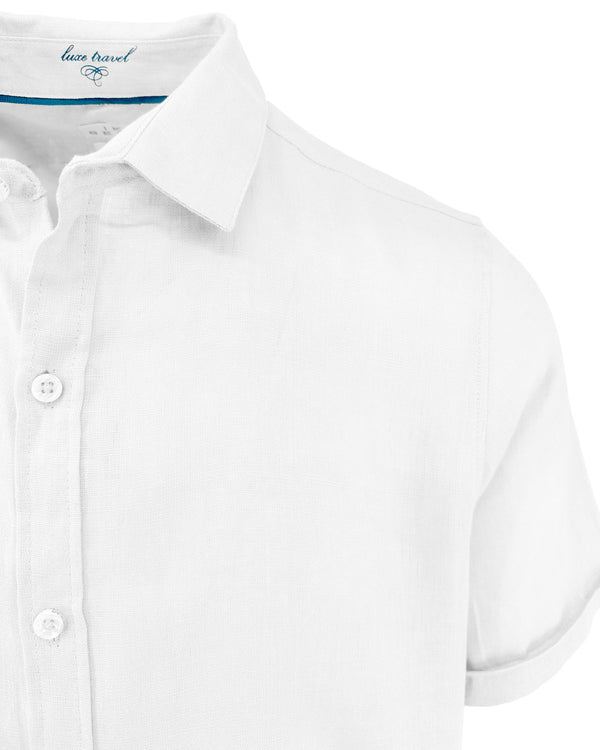 Ike Behar Classic White Pure Linen Short Sleeve Shirt