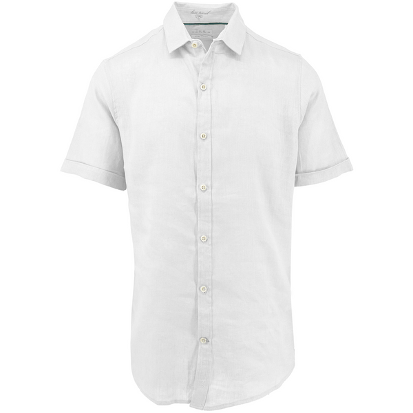 ike behar Classic White Pure Linen Short Sleeve Shirt