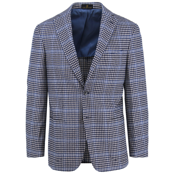 ike behar Dark Navy & White Houndstooth Cashmere Sport Coat
