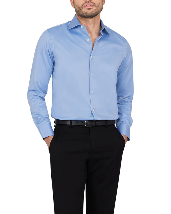 Ike Behar French Blue Twill Natural Stretch Cotton Dress Shirt