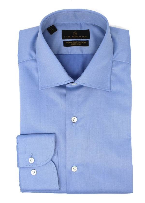 ike behar French Blue Twill Natural Stretch Cotton Dress Shirt