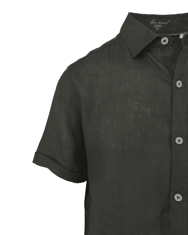 Ike Behar Green Linen And Cotton Blend Short Sleeve Shirt