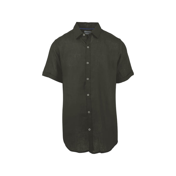 Ike Behar Green Linen And Cotton Blend Short Sleeve Shirt