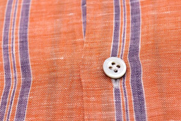 Ike Behar Hand Finished Orange With Violet Striped Italian Linen Sport Shirt