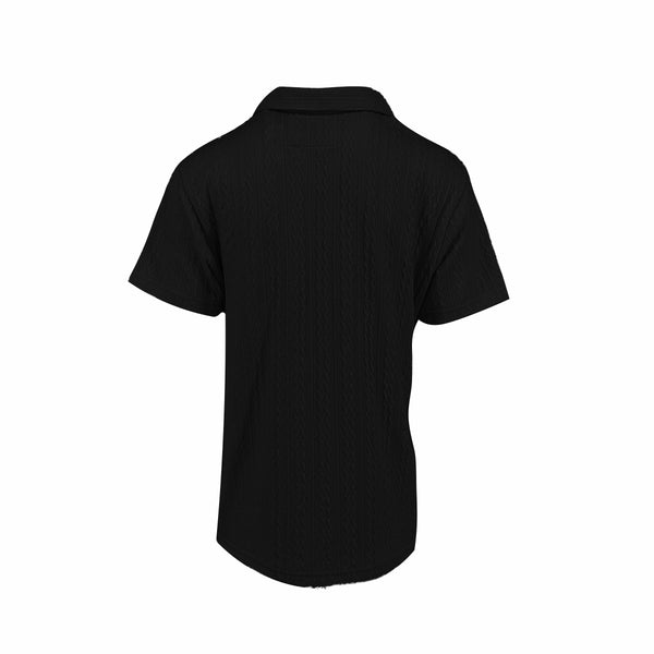 Ike Behar Black Cable Knit Johnny Collar Polo