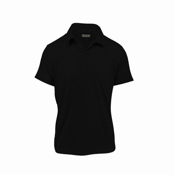 Ike Behar Black Ribbed Sweater Knit Polo