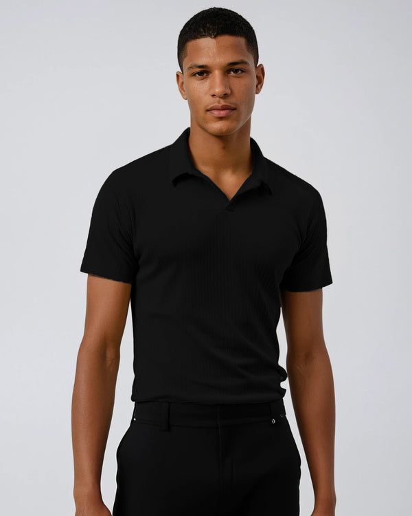 Ike Behar Black Ribbed Sweater Knit Polo
