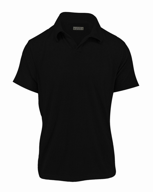 ike behar Black Ribbed Sweater Knit Polo