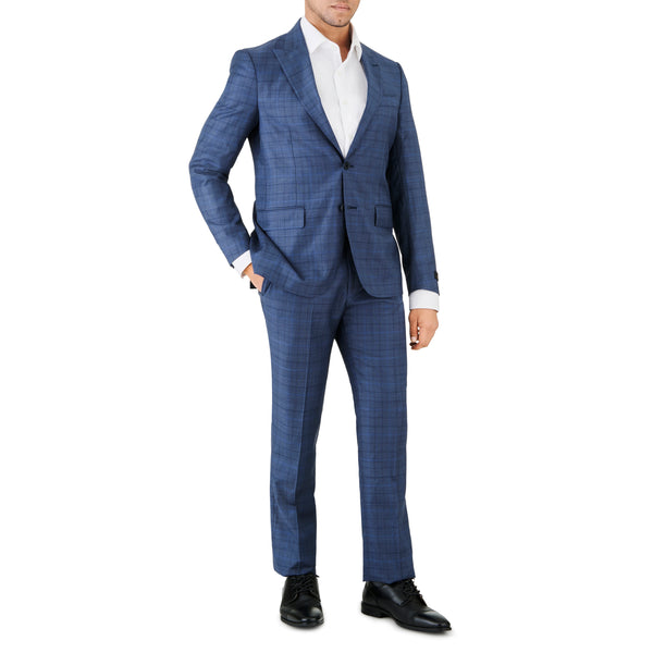 ike behar Blue Glen Plaid Check Suit