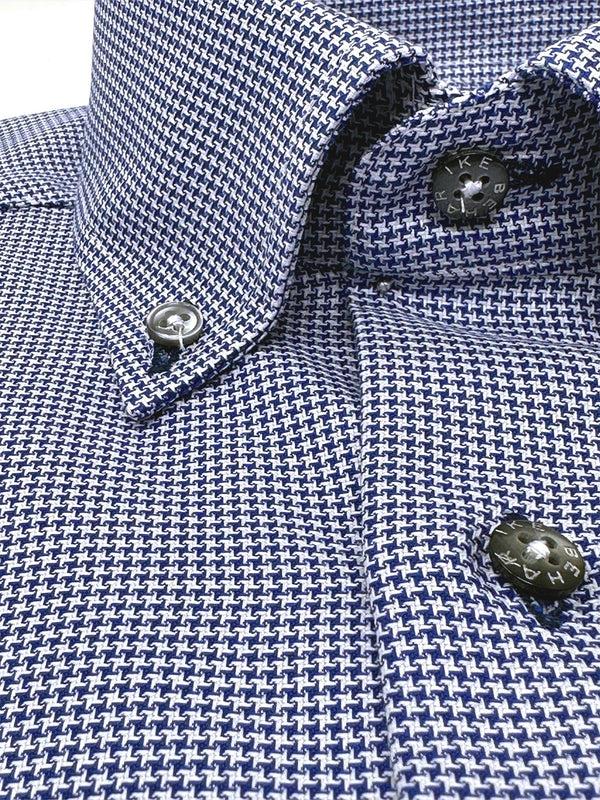 Ike Behar Blue Houndstooth Button-Down Sport Shirt