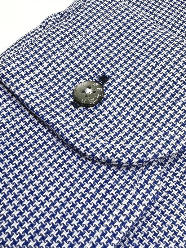 Ike Behar Blue Houndstooth Button-Down Sport Shirt