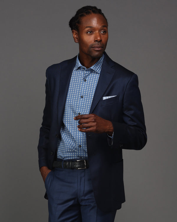 Ike Behar Cashmere Navy Herringbone Sport Coat