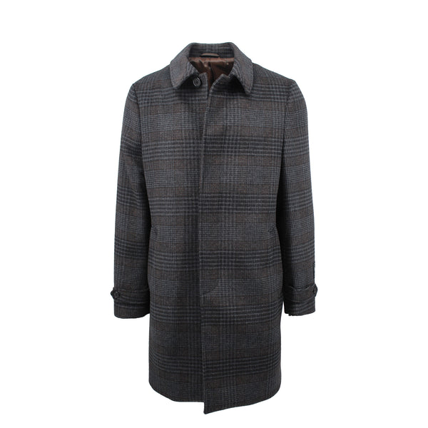 Ike Behar Charcoal Espresso Plaid Amity Overcoat