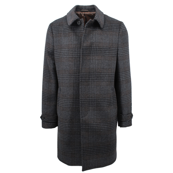 ike behar Charcoal Espresso Plaid Amity Overcoat