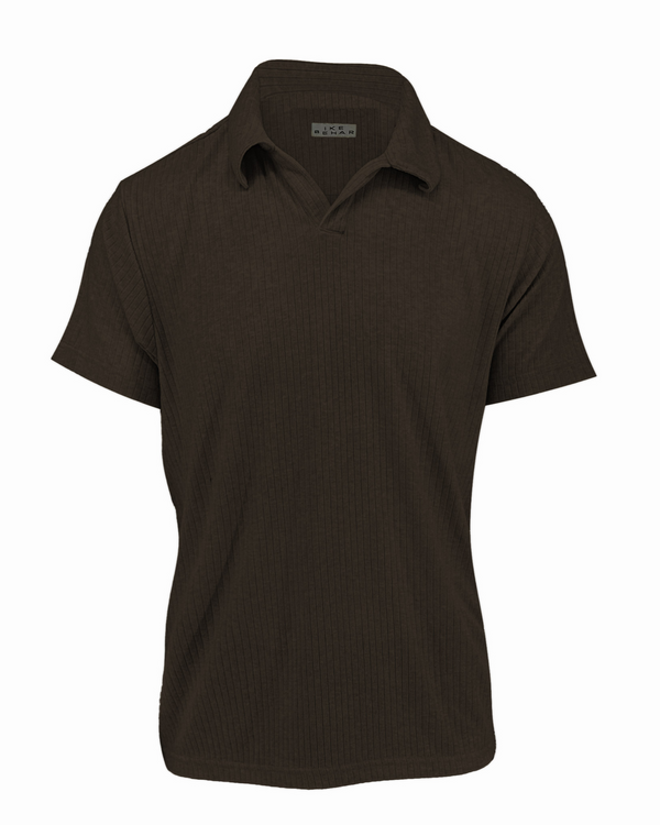 ike behar Chocolate Brown Ribbed Sweater Knit Polo