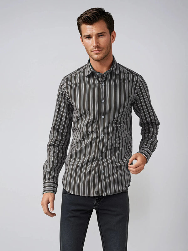 Ike Behar Chocolate Stripe Sport Shirt