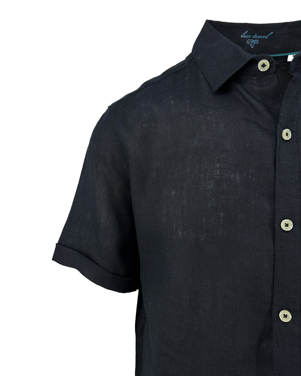 Ike Behar Coal Pure Linen Short Sleeve Shirt