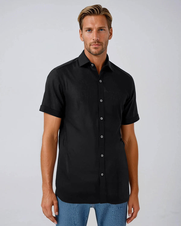 Ike Behar Coal Pure Linen Short Sleeve Shirt