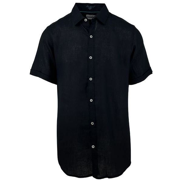 ike behar Coal Pure Linen Short Sleeve Shirt