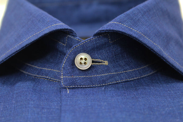 Ike Behar Dark Navy Hand Finished Linen Shirt