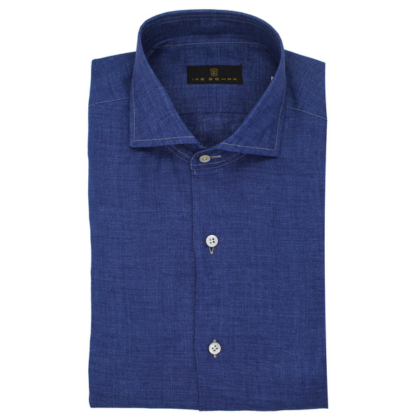 ike behar Dark Navy Hand Finished Linen Shirt