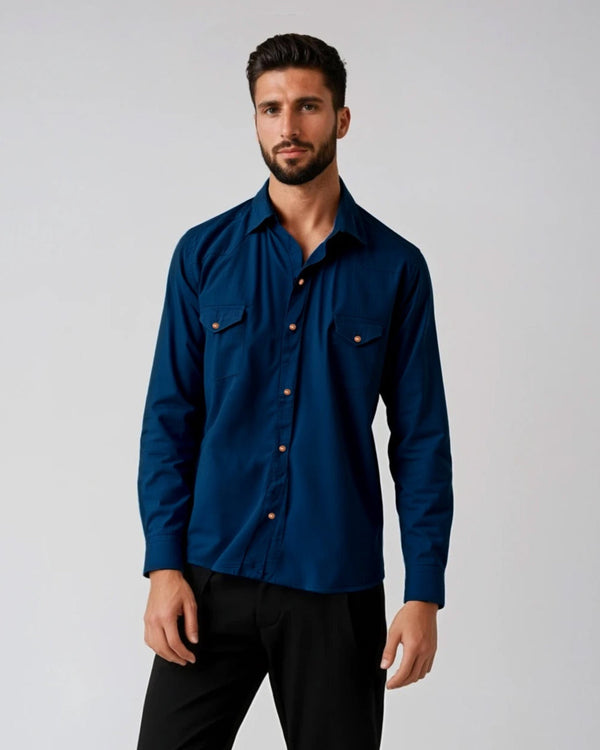 Ike Behar Dark Navy Two-Pocket Western Shirt