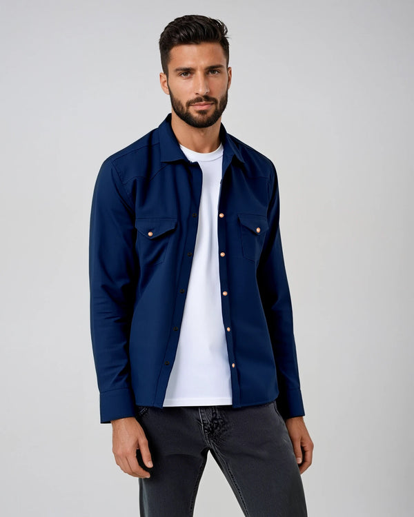 Ike Behar Dark Navy Two-Pocket Western Shirt