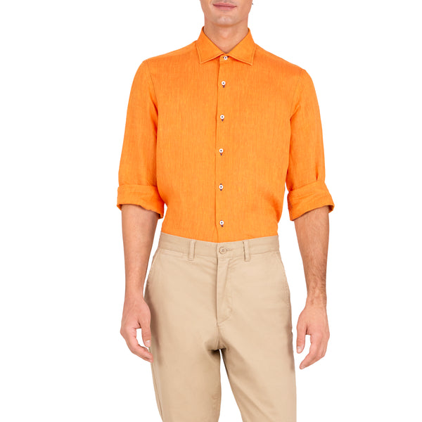 Ike Behar Havana '32 Burnt Orange Linen Sport Shirt