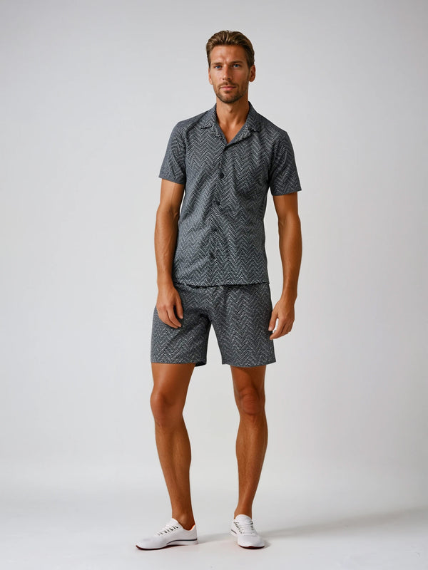 Ike Behar Jacquard Knit Button-Front And Short Set