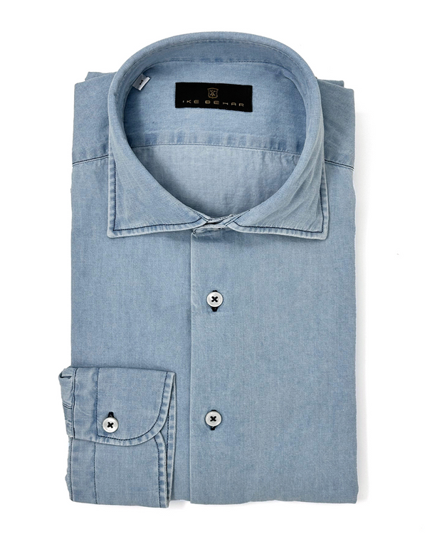 ike behar Light Wash Denim Shirt
