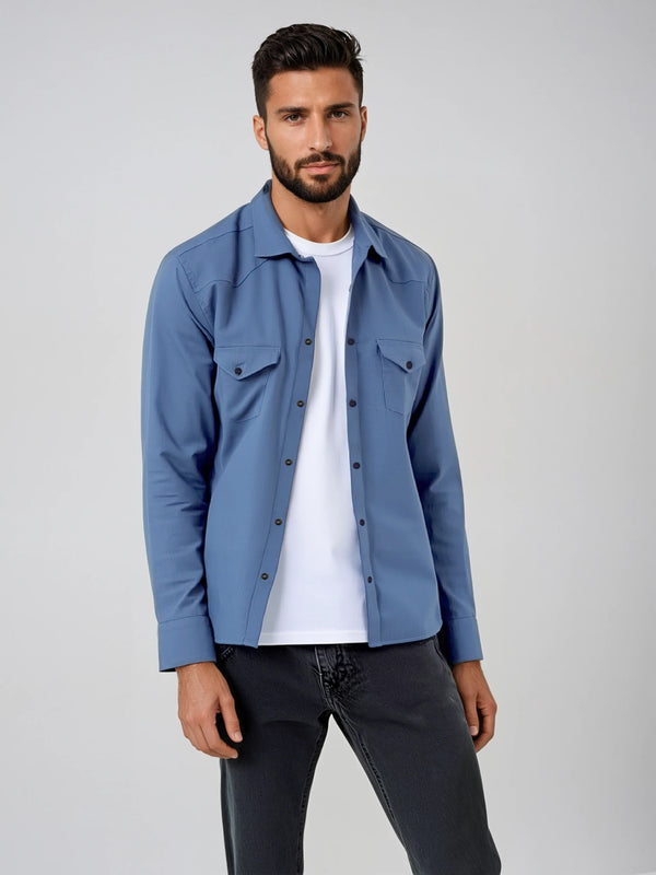 Ike Behar Mid-Blue Two-Pocket Western Shirt