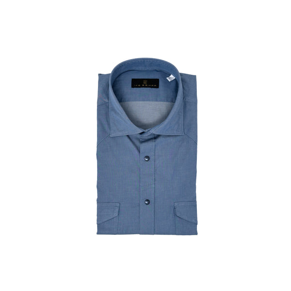 Ike Behar Mid-Blue Two-Pocket Western Shirt