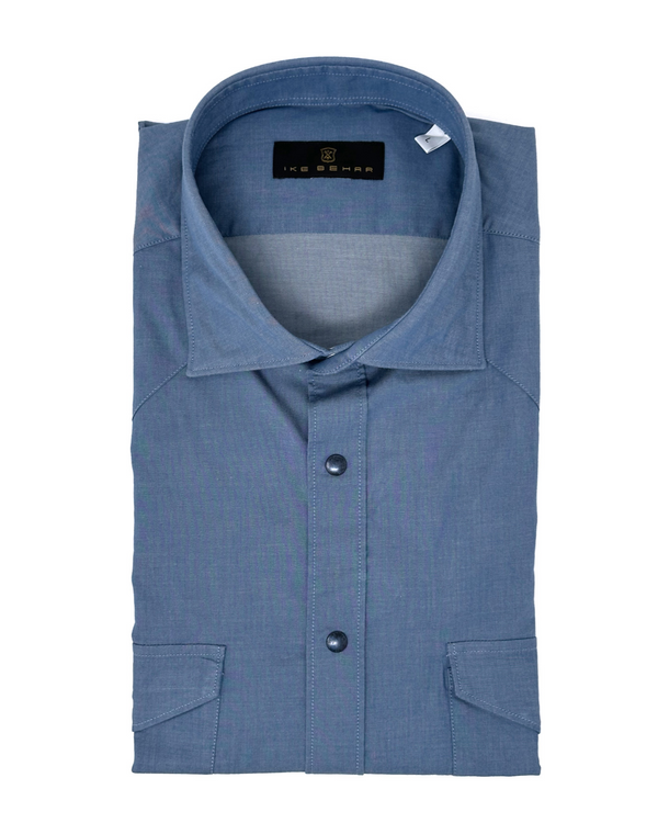 ike behar Mid-Blue Two-Pocket Western Shirt