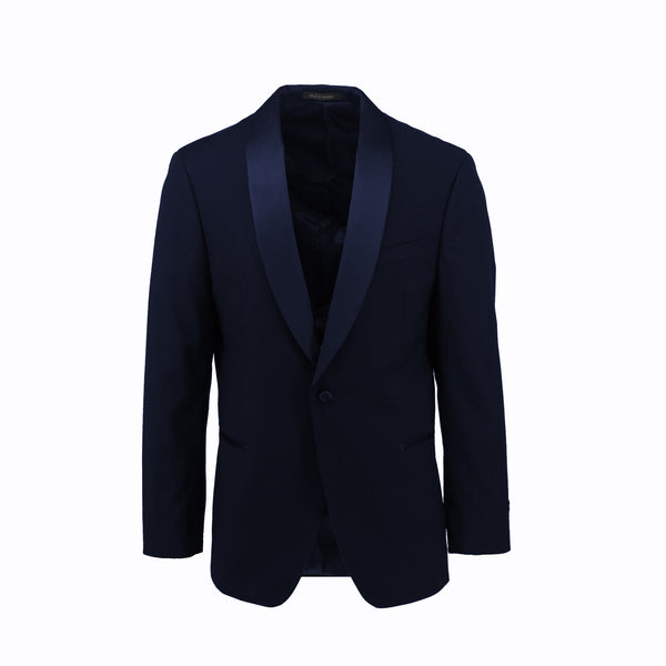 ike behar Navy Shawl Collar Stretch Evening Jacket