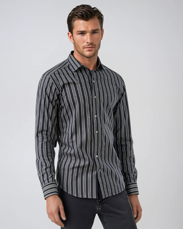 Ike Behar Navy Stripe Sport Shirt