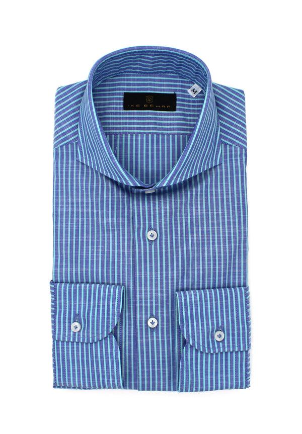 ike behar Navy & Teal Striped Sport Shirt