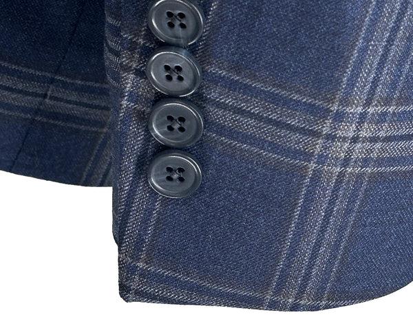 Ike Behar Navy With Plaid Windowpane Sport Coat