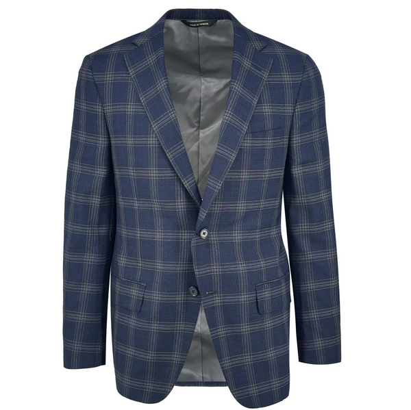 ike behar Navy with Plaid Windowpane Sport Coat