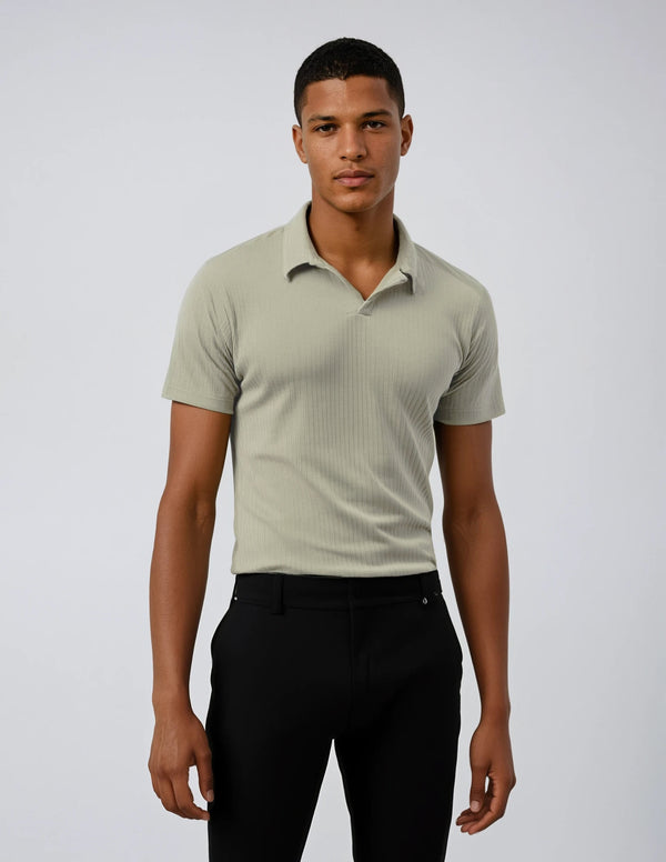 Ike Behar Oatmeal Ribbed Sweater Knit Polo