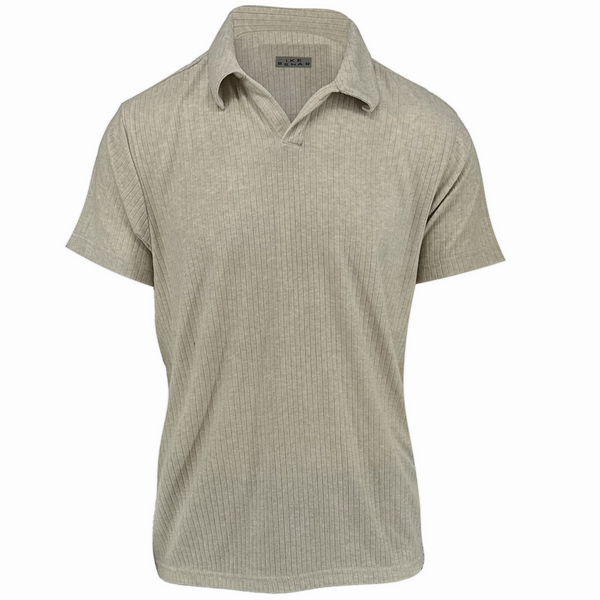 ike behar Oatmeal Ribbed Sweater Knit Polo