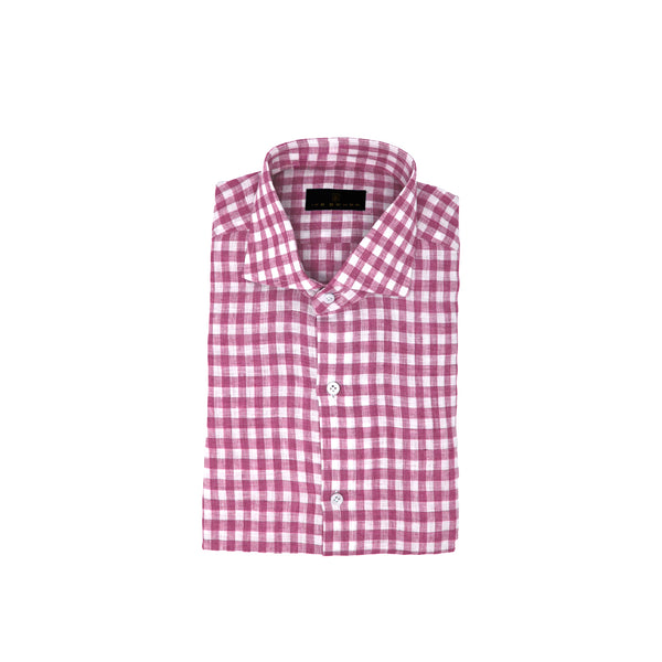 Ike Behar Pink Linen Buffalo Check Sport Shirt