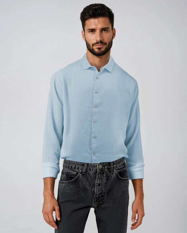 Ike Behar Sky Blue Pure Linen Shirt