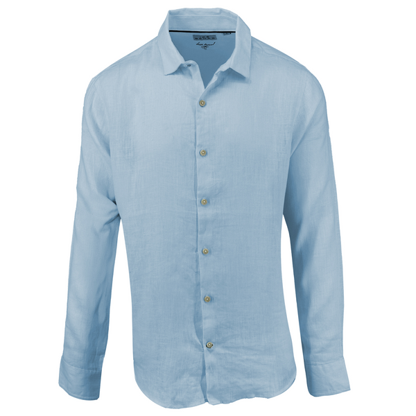 ike behar Sky Blue Pure Linen Shirt
