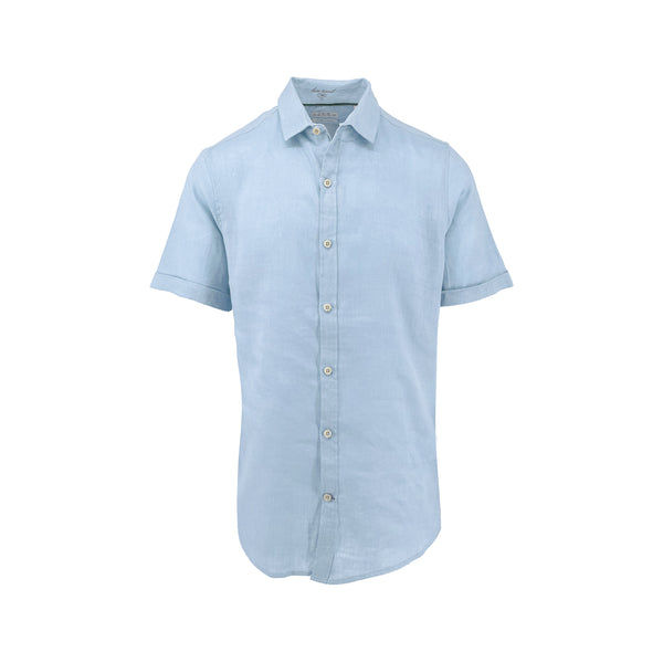 Ike Behar Sky Blue Pure Linen Short Sleeve Shirt