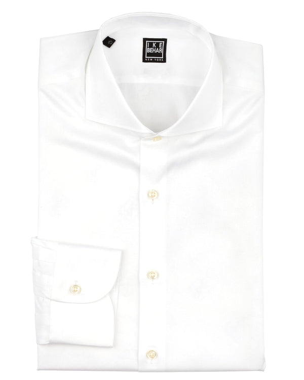 ike behar Spread Collar White Twill Dress Shirt