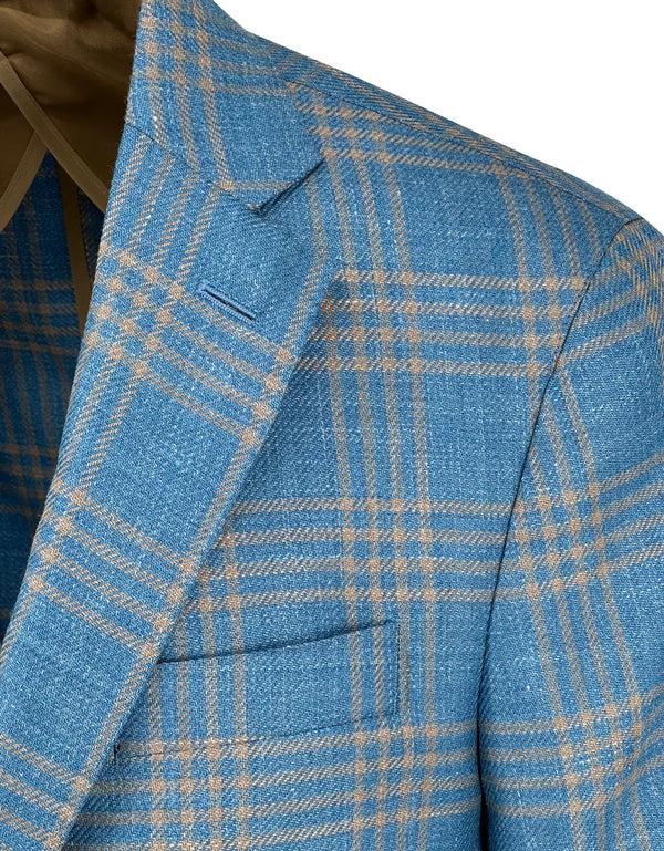 Ike Behar Teal And Beige Check Sport Coat