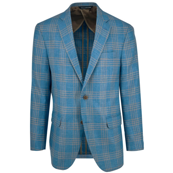 ike behar Teal and Beige Check Sport Coat